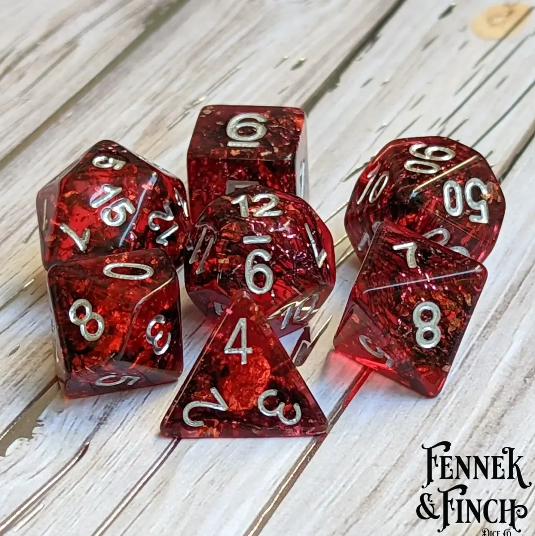 Blood Skies Dice Set – 7-Piece Dark Forest with Bats | Fennek & Finch