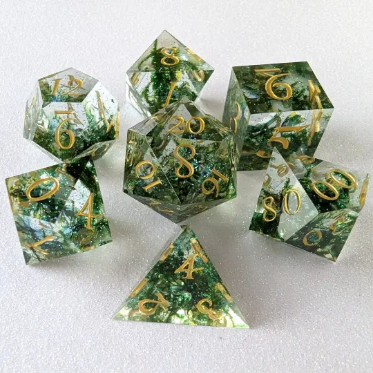 Moss and Butterflies - 7 Piece Sharp Edge Dice Set