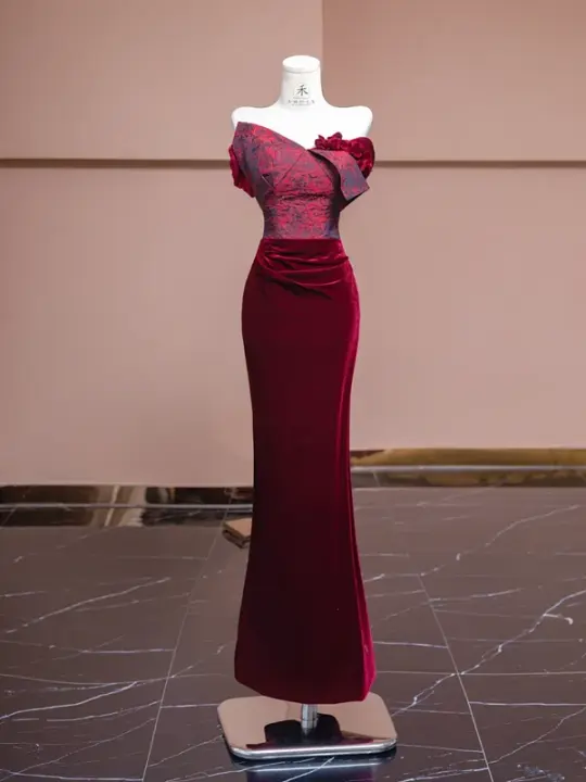 Pink strapless bodice with red bodycon skirt, ball gown, bridal gown R8324