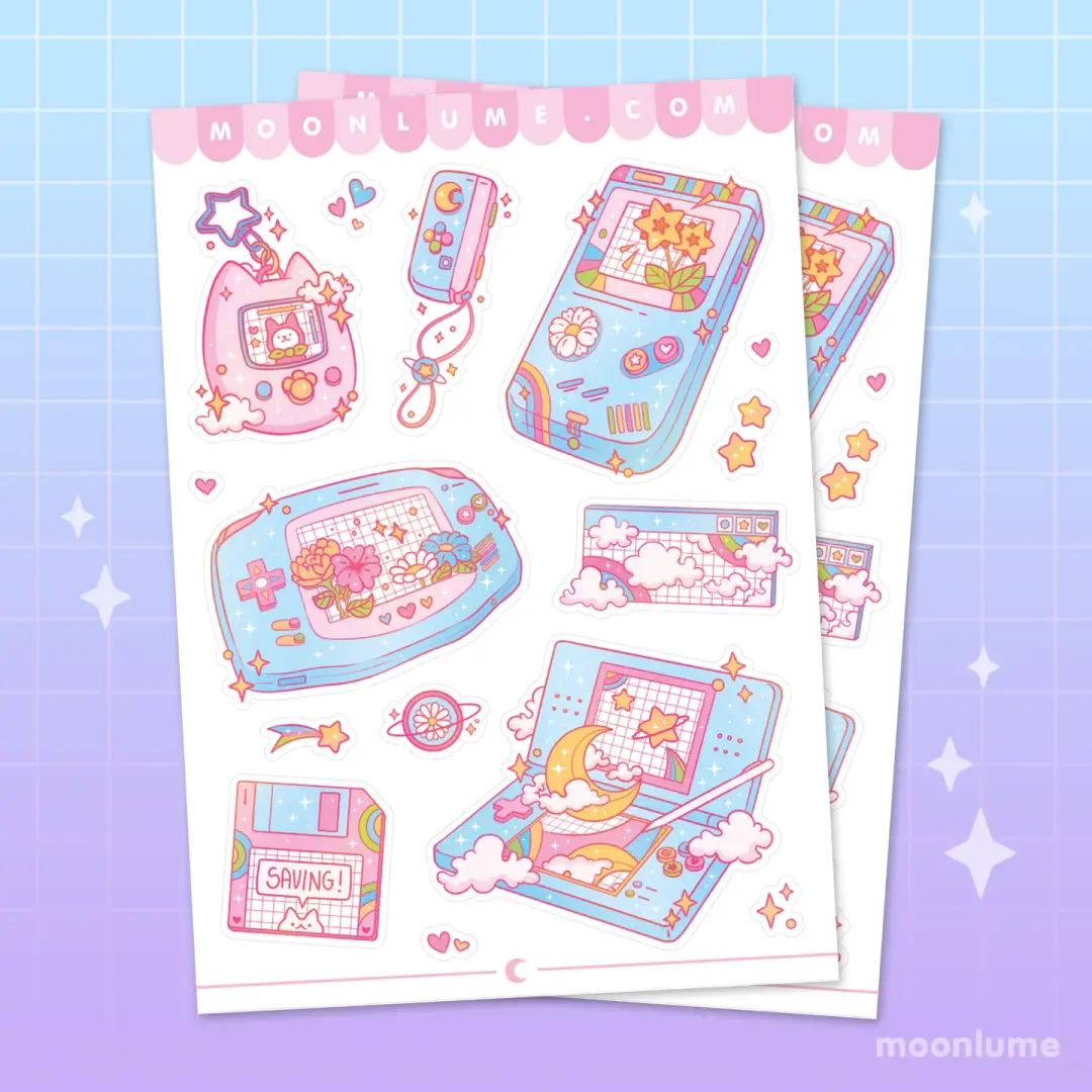 Dreamy Retro Consoles - matte vinyl sticker sheet