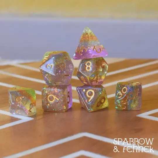 Rainbow Catcher DnD Dice Set, Translucent Glitter Rainbow layered Dice