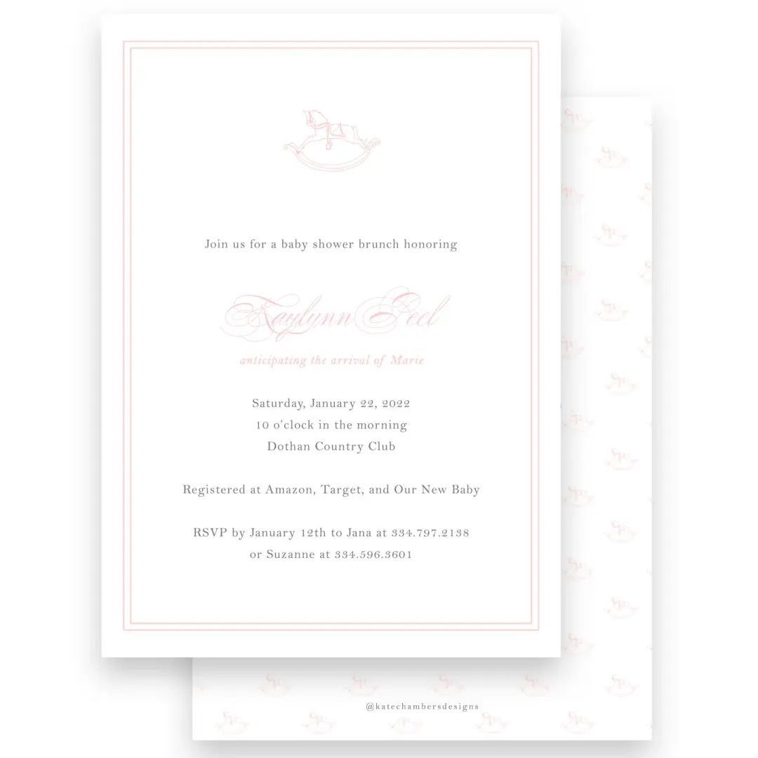 Pink Baby Rocking Horse Baby Shower Invitation
