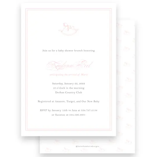 Pink Baby Rocking Horse Baby Shower Invitation
