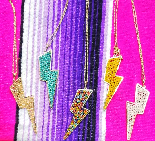 Lightning Bolt Beaded Pendant and Golden Necklace (7 Options)