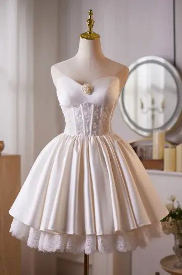 Sweet Blush Pink A-Line Sweetheart Lace Embroidery Corset Mini Birthday Dress Homecoming Dress RS435