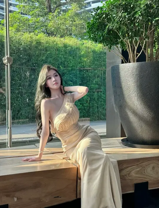 Apricot One-Shoulder Waist-Cinched Fitted Floor-Length Elegant Prom Dress R7104