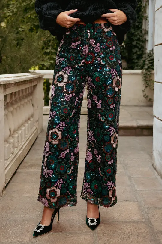 Tamsin Pants in Floral Sequin
