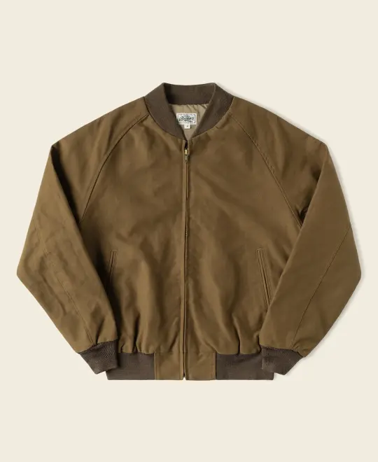 Heavyweight Moleskin Raglan-Sleeve Bomber Jacket - Brown