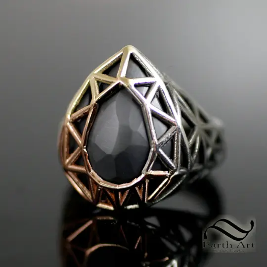 The Ember Ring - Hand cut black moissanite Mixed Metal