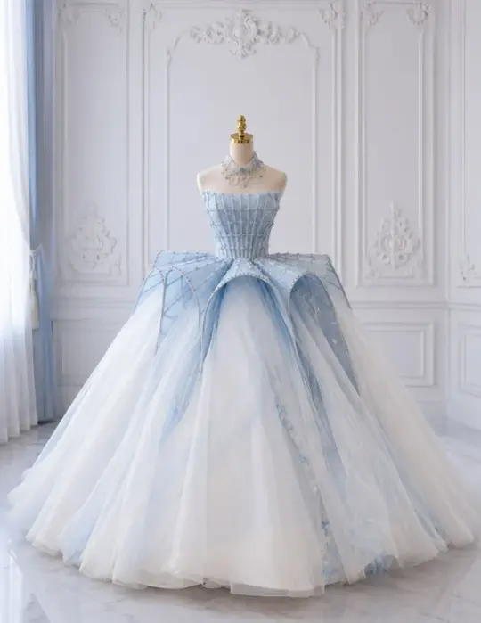 Niche White Prom Gown , Tulle Puffy Corset Maxi Evening Dress Ball Gown RS1714