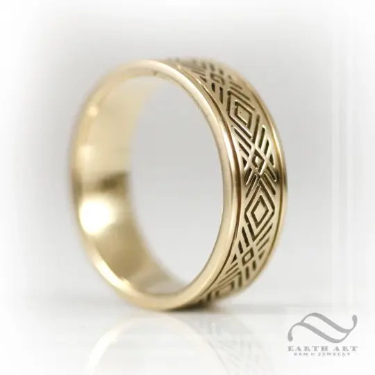 Mens 8mm Wide Art Deco Inspired Band