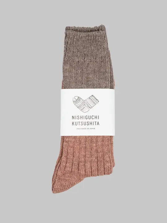 Nishiguchi Kutsushita Wool Cotton Slab Socks Brown