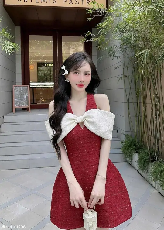 Red halter neck bow waist A-line slim mini skirt homecoming dress R3587