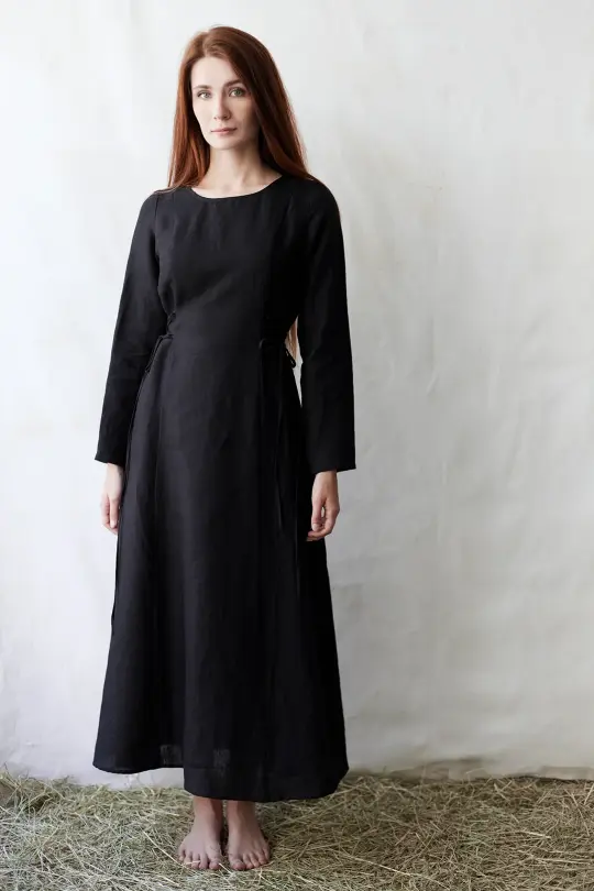 Robe 'Elina' longue en lin noir