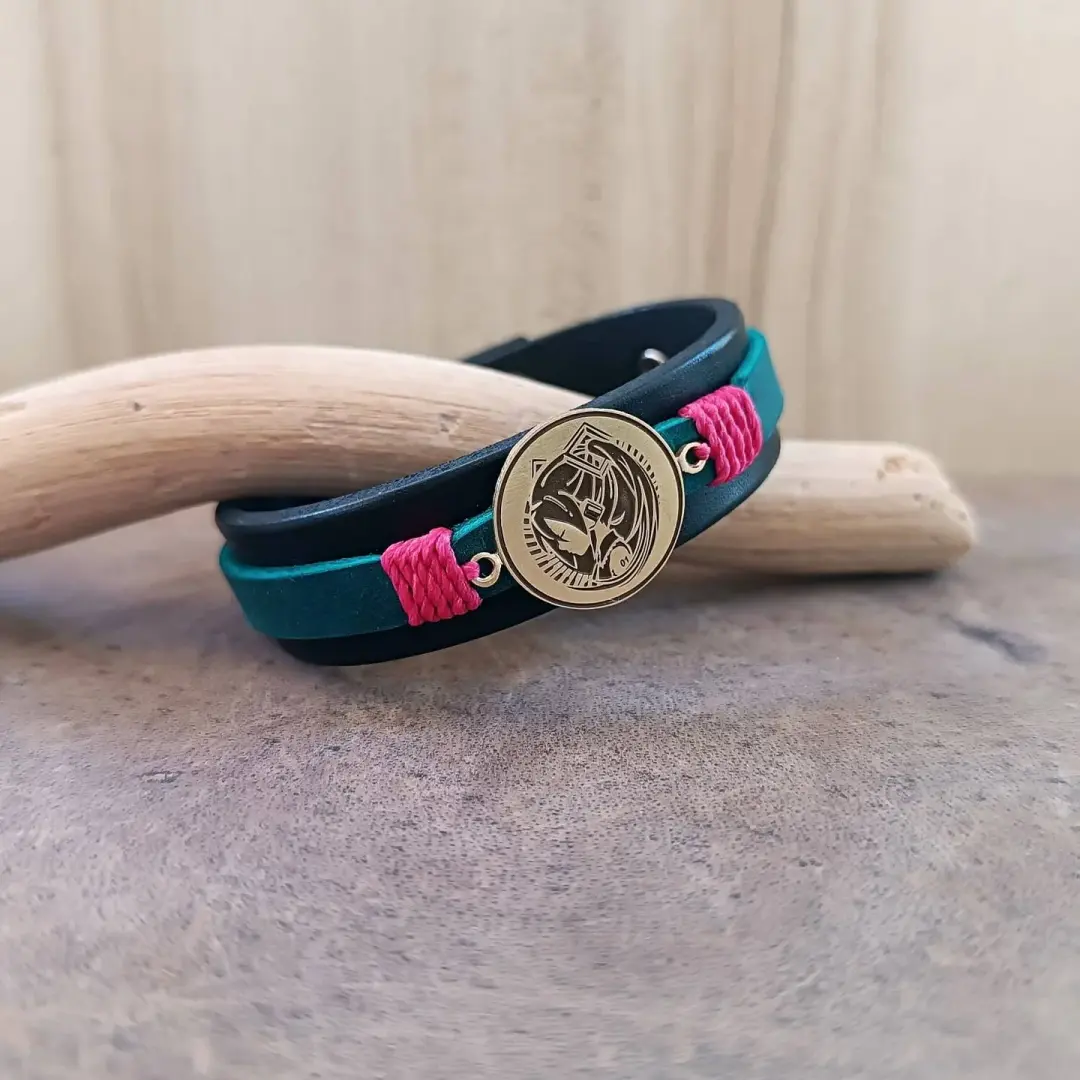 Hatsune Miku Inspired Leather Bracelet – Black & Teal (39 Edition)