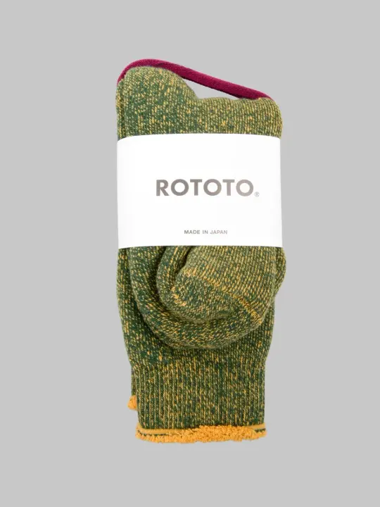 ROTOTO Reversible Pile Socks Ivy Green/Dark Yellow