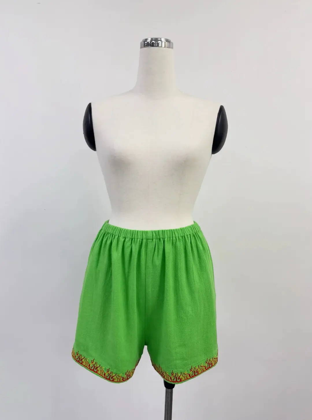 SAMPLE #405 - S Soft Linen Flaming Pull On Shorts - Lime Green