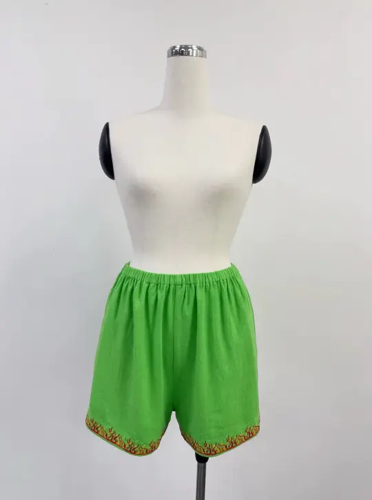 SAMPLE #405 - S Soft Linen Flaming Pull On Shorts - Lime Green