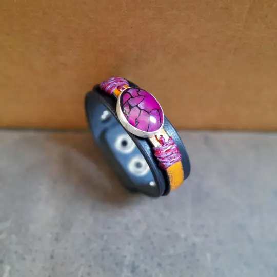 Purple Dragon Veins Leather Bracelet | Inner Strength Cuff (OOAK)