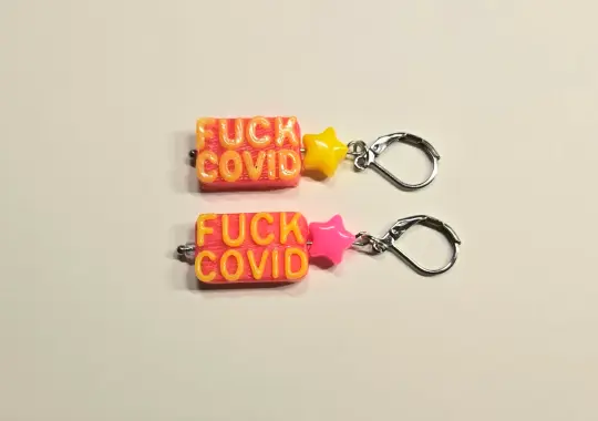 fuck covid! - neon pink & yellow earrings/mask charms