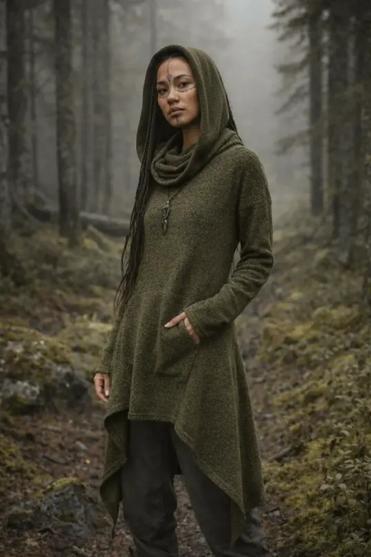 Long Hooded Sweater Coat Sheela Olive