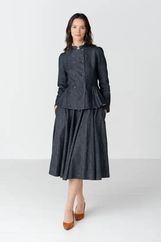 Classic – Full-Circle Linen Denim Midi Skirt