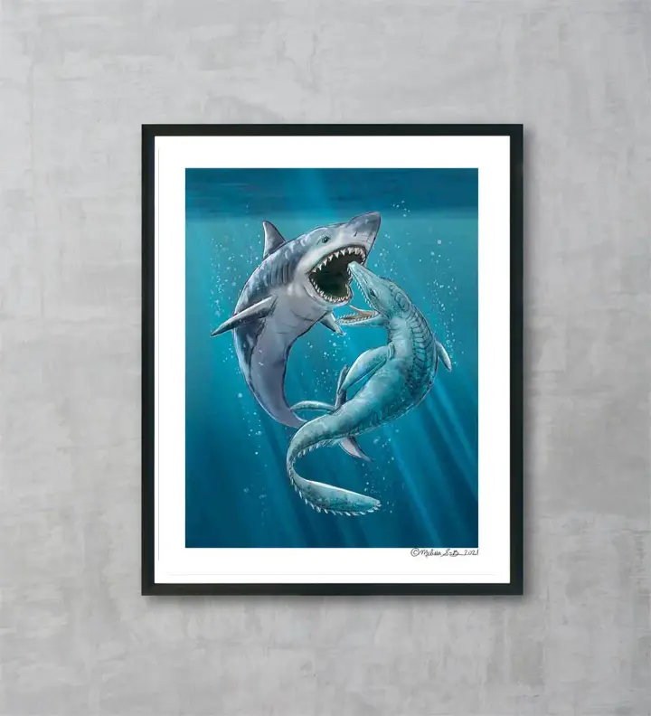 Megalodon vs Mosasaurus Fine Art Print