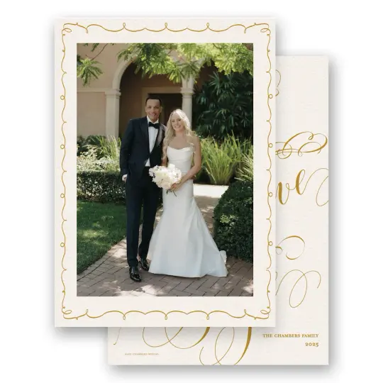Natural and Gold with Delicate Border Portrait Holiday Card