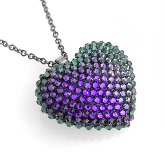 Mini Pavéd Heart Necklace in Heliotrope