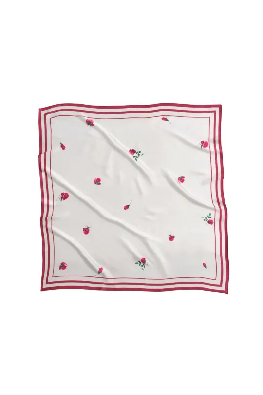 Large Floral Natural Silk Scarf | Red Collection