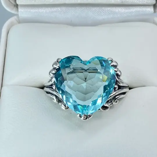 Aquamarine Heart Ring, Size 9.5, Art Deco Jewelry #D213 - Ready to Ship