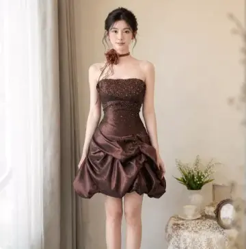 Glitter Pleated Women's Homecoming Dress Brown Corset Short Prom Dress Party Dress RS2656