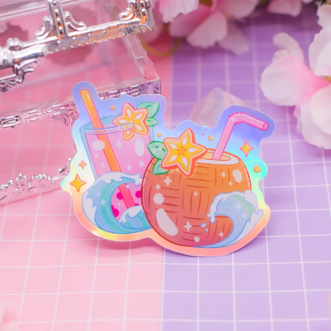 Tropical Drinks holographic vinyl sticker