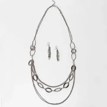 Super Long Dark Silver Chains Necklace and Earrings Set
