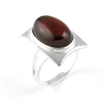Oval Gets the Square Cherry Amber Ring