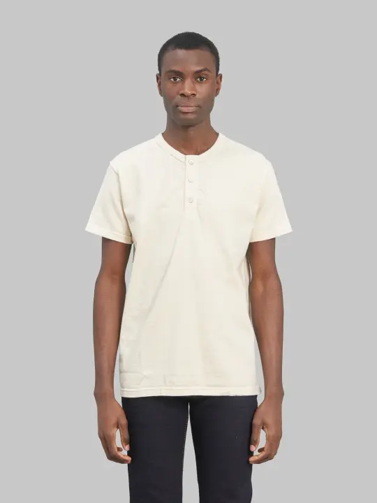 Samurai Jeans SJST-SC02 Japanese Cotton Henley T-Shirt Natural