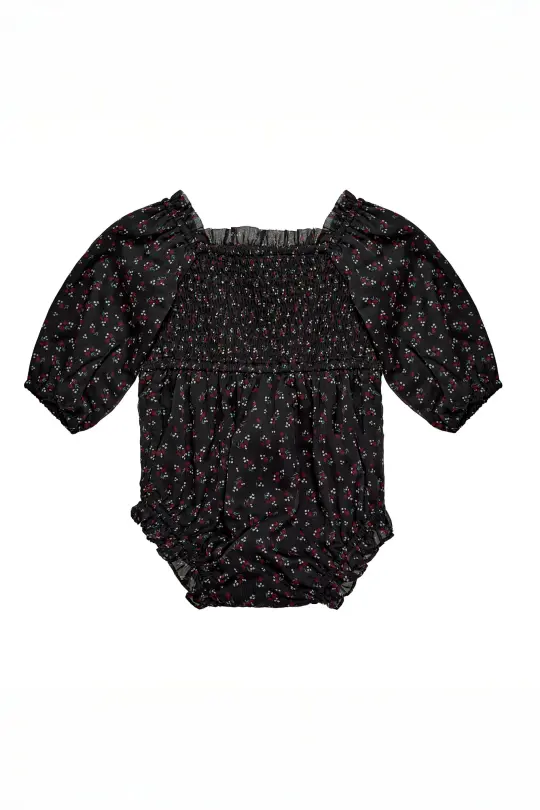 Baby Madeline Romper in Black Ditsy Floral