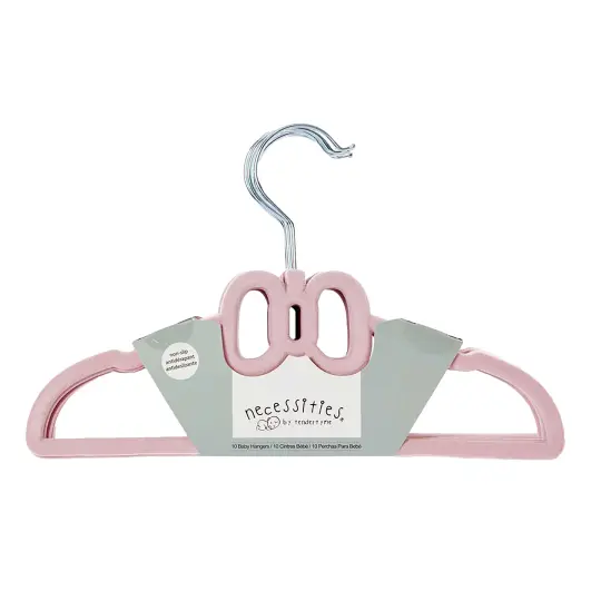 necessities by tendertyme Baby Boys and Baby Girls 10 Piece No-Slip Clothes Hangers, Light Pink Bows