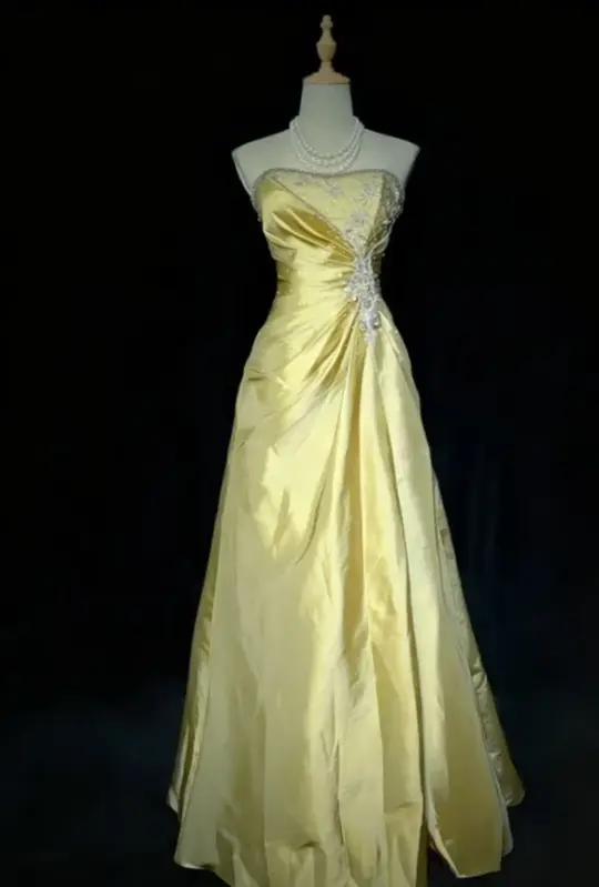Bright Yellow Elegant Prom Gown ,Silky Embroidery Maxi Evening Dress RS1281