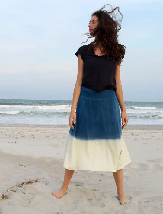 Wanderer Below Knee INDIGO Dip-Dyed Skirt