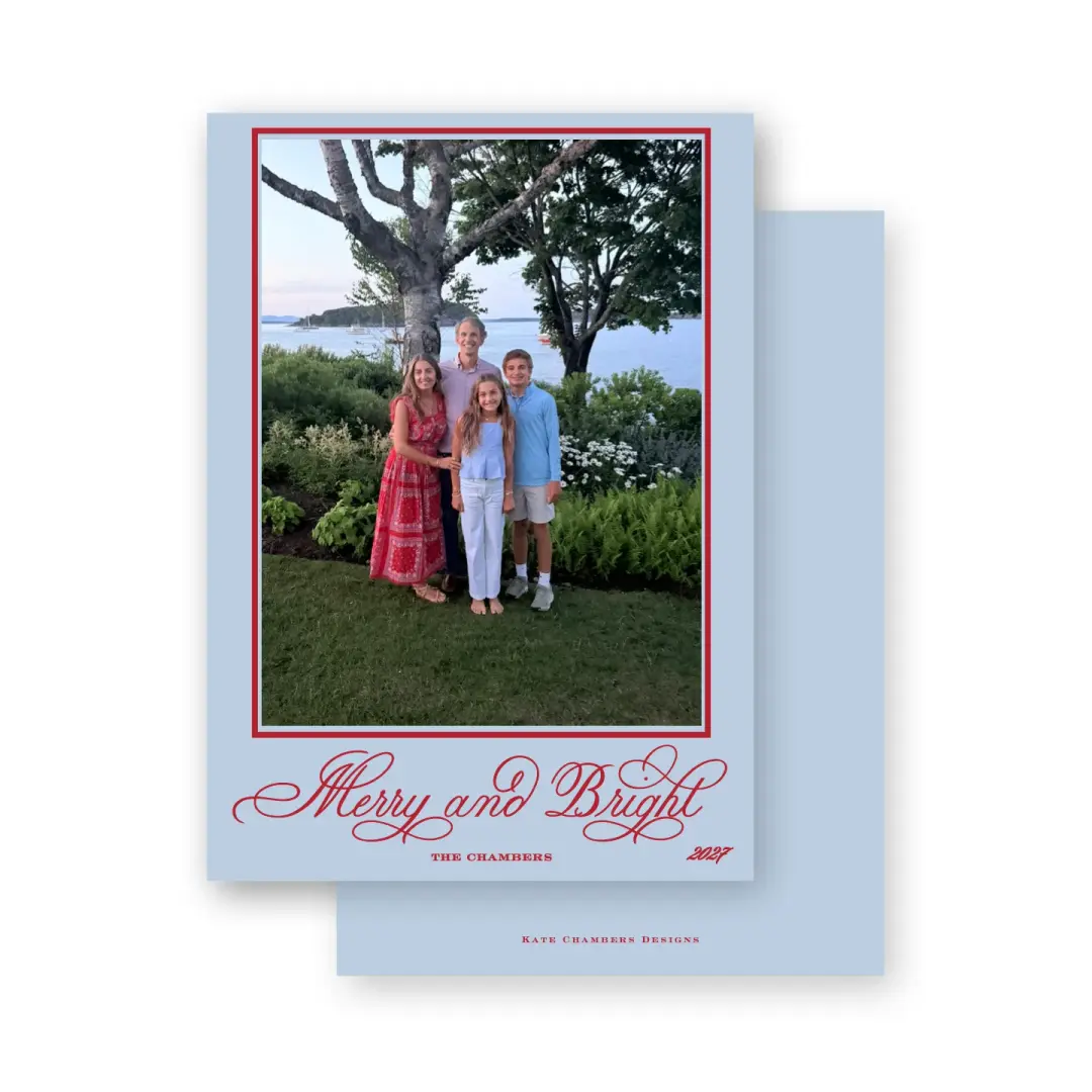 Red and Blue "Merry and Bright " Holiday Card
