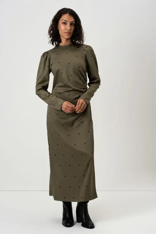 Long Sleeve Midi Dress in Green | Dotted Charm