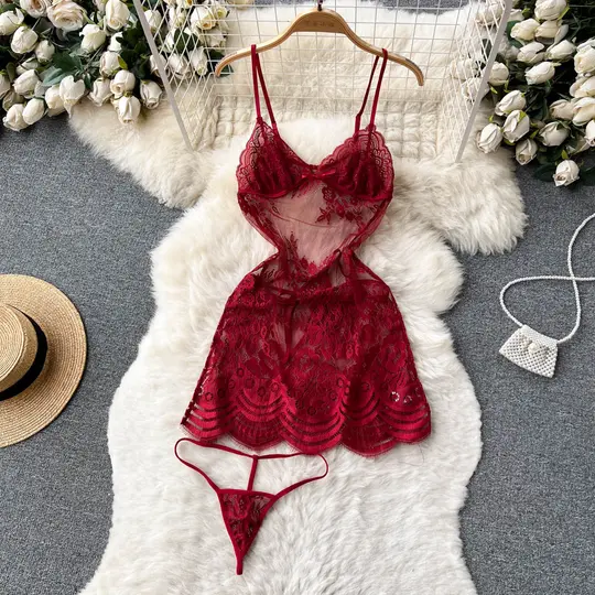 Sexy V-neck slightly transparent lace sling backless waist slimming bottoming versatile dress R2275