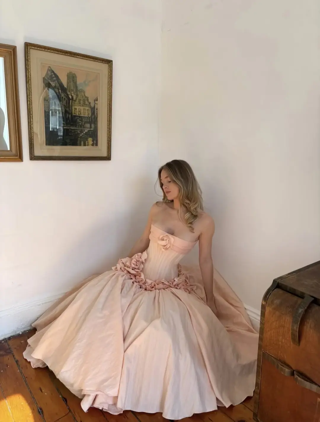 Girlish Pleated Chiffon Puffy Prom Gown Blush Pink Women's Corset Maxi Birthday Dress Evening Dress RS2959