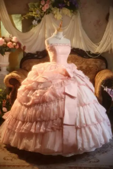Cute Pink Ball Gown Strapless Dress with Tulle and Ribbon Bow Birthday Dress Quinceanera Dress RS033