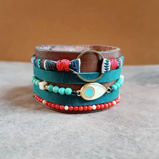 The Warrior Stack | Extra Wide Ethnic Leather Cuff (OOAK)