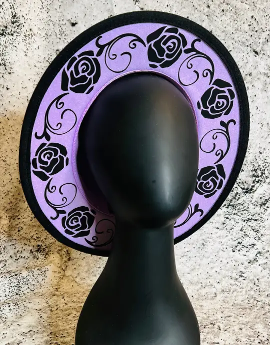Lavender Black Rose Crown Vegan Felt Wide Brim Hat