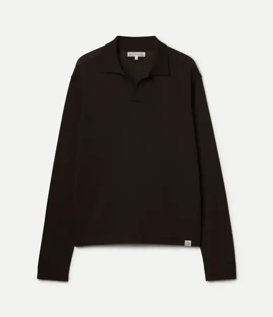 Refined Knitted Merino Wool Long Sleeve Polo Shirt