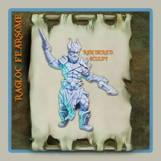render of 28mm miniature barbarian Ragloc Fearsome