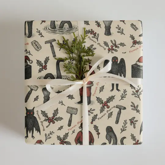 Phoenix Shaving "Cryptid Curious" Holiday Gift Wrap Paper! | Made In USA! | 3 Sheets